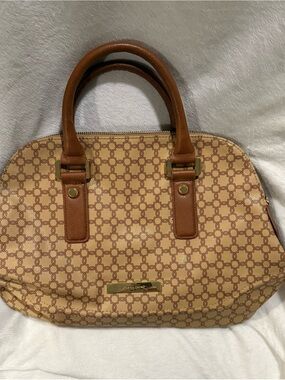 Ivanka Trump Brown and Beige Patterned Dome Satchel